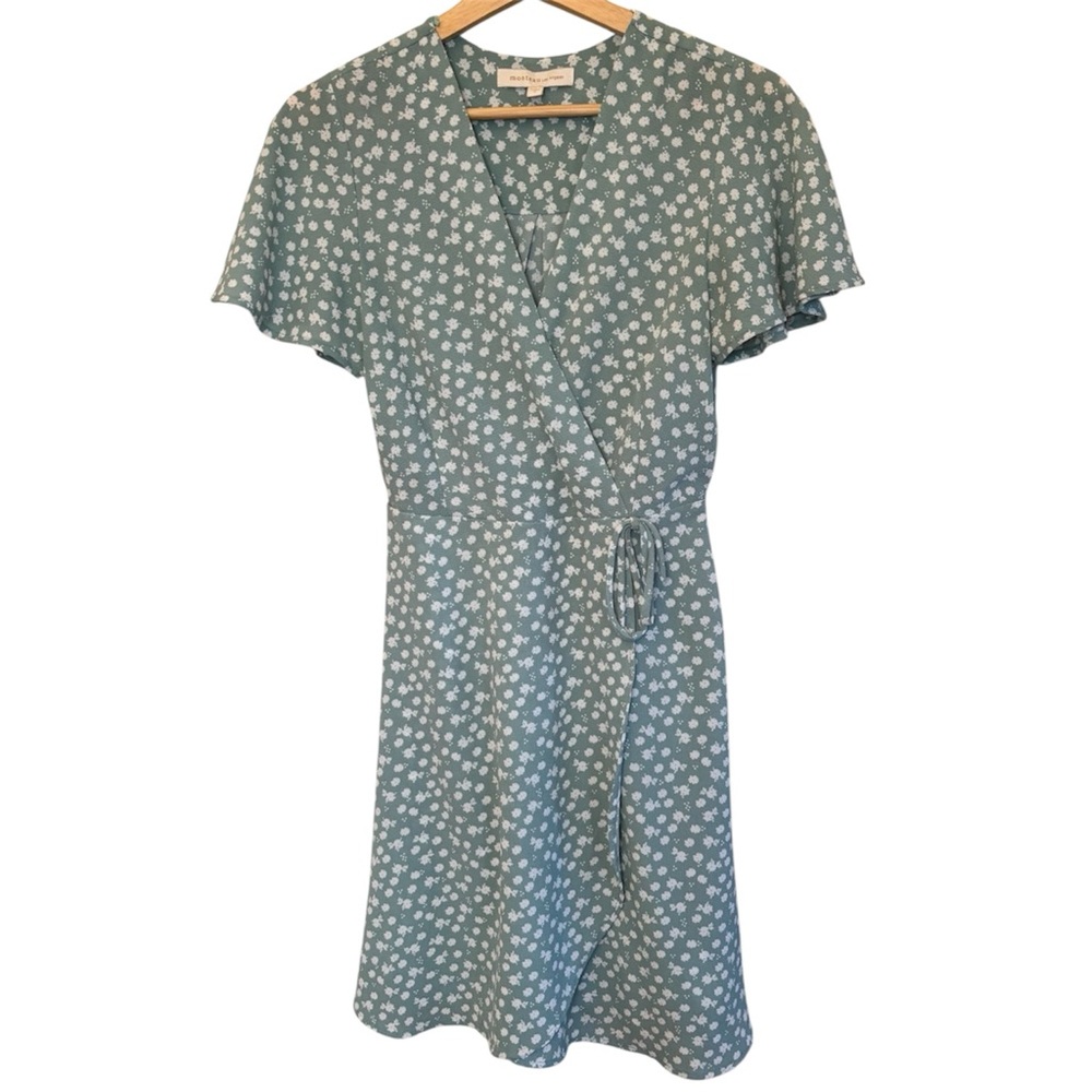 Dusty Mint‎ Green Floral Faux Wrap Dress